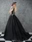 Glitter Prom Dresses 2017 Scoop Neckline Beading Rhinestones Ruffle Black Satin Dress