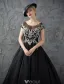 Glitter Prom Dresses 2017 Scoop Neckline Beading Rhinestones Ruffle Black Satin Dress