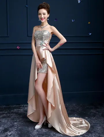 Sexy High Low Suknia Koktajl Cekiny Sweetheart Sukienka Z Kryształu