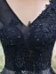 Efektowne Sukienki Na Bal Studniówkę 2017 V-neck Aplikacja Koronki I Cekinów Ciemny Granatowy Długa Sukienka
