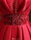 Elegant Evening Dresses 2017 Beading Scoop Neckline Lace Sash And Sleeves Red Satin Tea-length Dress