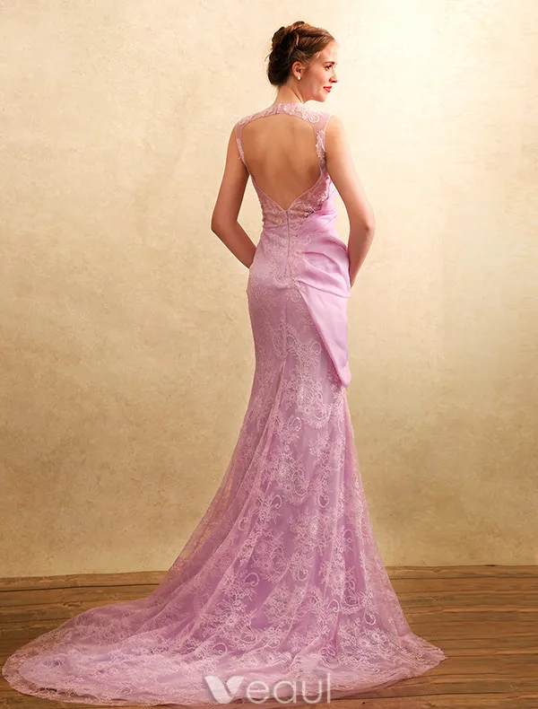 Beautiful Evening Dresses 2017 Scoop Neckline Ruffle Chiffon Lace Mermaid Long Dress