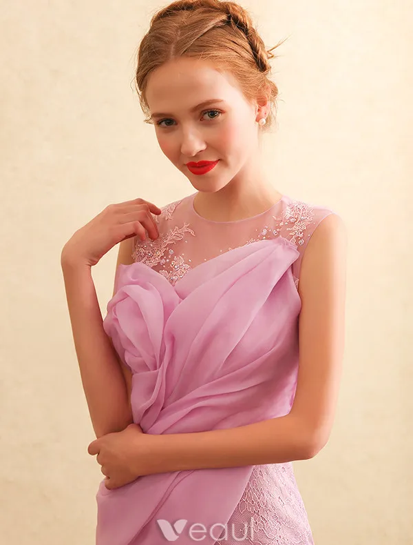 Beautiful Evening Dresses 2017 Scoop Neckline Ruffle Chiffon Lace Mermaid Long Dress