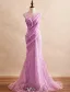 Beautiful Evening Dresses 2017 Scoop Neckline Ruffle Chiffon Lace Mermaid Long Dress