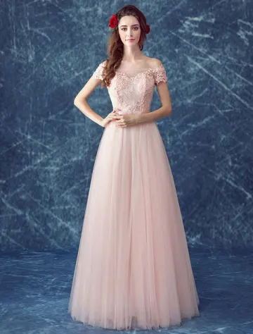 Charming Pink Evening Dress 2017 Cheap Long Formal Dress Off The Shoulder