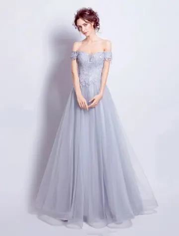 Grey Backless Evening Dress 2017 Off The Shoulder Long Formal Dress