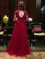 Sparkly Evening Dresses 2017 High Neck Applique Lace Burgundy Tulle Chinese Style Long Dress