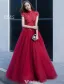 Sparkly Evening Dresses 2017 High Neck Applique Lace Burgundy Tulle Chinese Style Long Dress