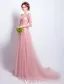 Belle Robe De Soirée En Tulle Rose À Manches Longues