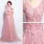 Belle Robe De Soirée En Tulle Rose À Manches Longues