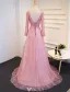 Eleganta Balklänningar 2017 V-ringad Långa Ärmar Beading Strass Rosa Klänning Med Tåg