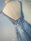 Beautiful Evening Dresses 2017 Beading V-neck Applique Lace And Flowers Blue Long Dress