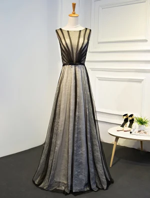 Robes De Soirée Unique 2017 Noir Rayé Tulle Robe Longueur De Plancher