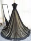 Vintage Prom Dresses 2017 High Neck Applique Beading Lace Black With Champagne Tulle Dress