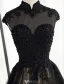 Vintage Prom Dresses 2017 High Neck Applique Beading Lace Black With Champagne Tulle Dress