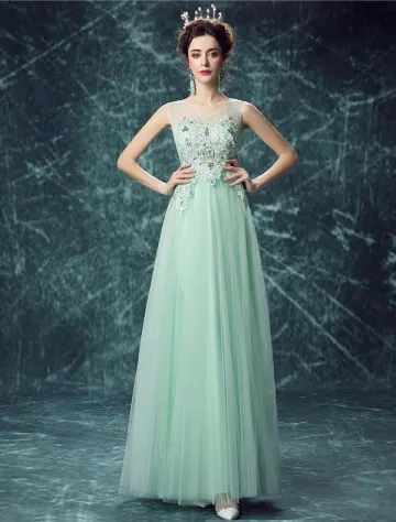 Sexy Robe De Soirée Longue En Dentelle Vert Robe De Ceremonie Cristal Perlée