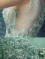 Sexy Long Lace Evening Dress Green Formal Dress Beaded Crystal