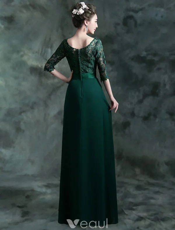 green lace party dress Long Sleeves Scalloped-Edge Lace Party Dress – FancyVestido main image 1