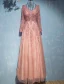 Glamorous Evening Dresses 2017 V-neck Applique Lace With Sequins Pearl Pink Lace Tulle Long Dress