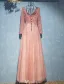 Glamorous Evening Dresses 2017 V-neck Applique Lace With Sequins Pearl Pink Lace Tulle Long Dress