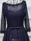 Elegant Evening Dresses 2017 Beading Scoop Neck  Ruffle Navy Blue Lace Backless Dress