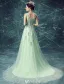 Robe De Soirée En Dentelle Sexy Robe Longue En Tulle Vert Avec Fleurs
