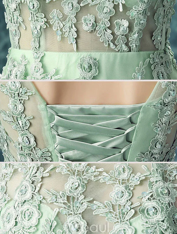 Robe De Soirée En Dentelle Sexy Robe Longue En Tulle Vert Avec Fleurs