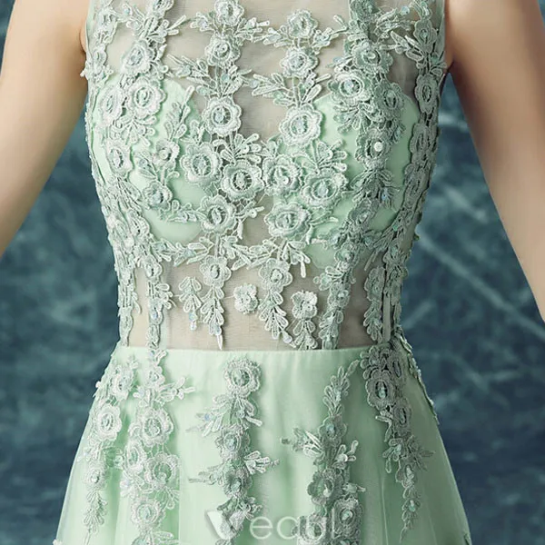 Robe De Soirée En Dentelle Sexy Robe Longue En Tulle Vert Avec Fleurs