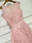Aftonklänningar 2017 Halsringning Applikationer Spets Beading Pärla Rosa Lång Festklänning