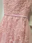 Aftonklänningar 2017 Halsringning Applikationer Spets Beading Pärla Rosa Lång Festklänning