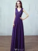 Festliche Farbe Abendkleider 2017 Einfache Design Applique Spitze Lila Chiffon Lange Kleid