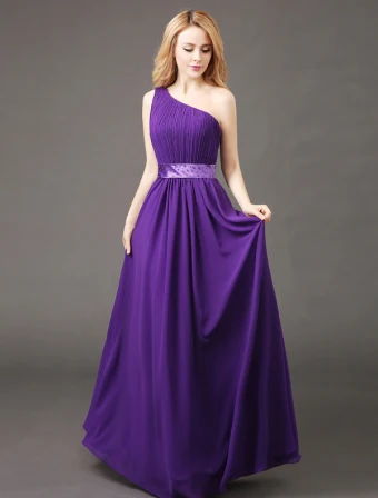 Elegant Bridesmaid Dresses 2017 One Shoulder Ruffle Chiffon Dress With Sash