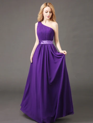 Robe Demoiselle D Honneur Élégantes 2017 Une Robe De Mousseline De Volants D Épaule Robe Avec Écharpe