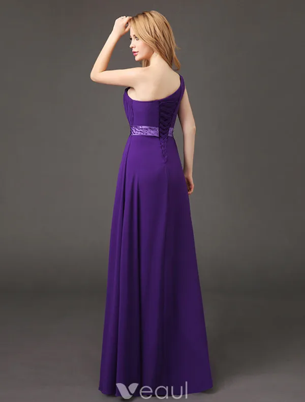 Elegante Bruidsmeisjes Jurken 2017 Een Schouder Ruches Chiffon Jurk Met Sjerp