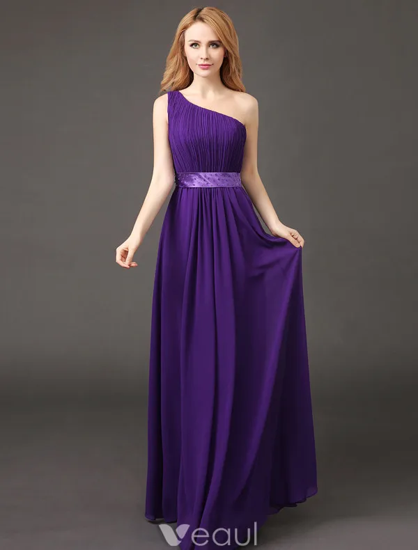 Elegante Bruidsmeisjes Jurken 2017 Een Schouder Ruches Chiffon Jurk Met Sjerp
