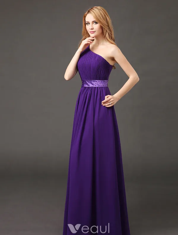 Elegante Bruidsmeisjes Jurken 2017 Een Schouder Ruches Chiffon Jurk Met Sjerp