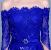 Reizvolle Abendkleider 2017 Wimperspitze Mit Dem Schweren Handgemachten Bördelnden Königlichen Blauen Kleid