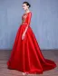 Beautiful Prom Dresses 2017 Scoop Neck Embroidered Gold Flower Ruffle Red Satin Dress