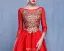Beautiful Prom Dresses 2017 Scoop Neck Embroidered Gold Flower Ruffle Red Satin Dress