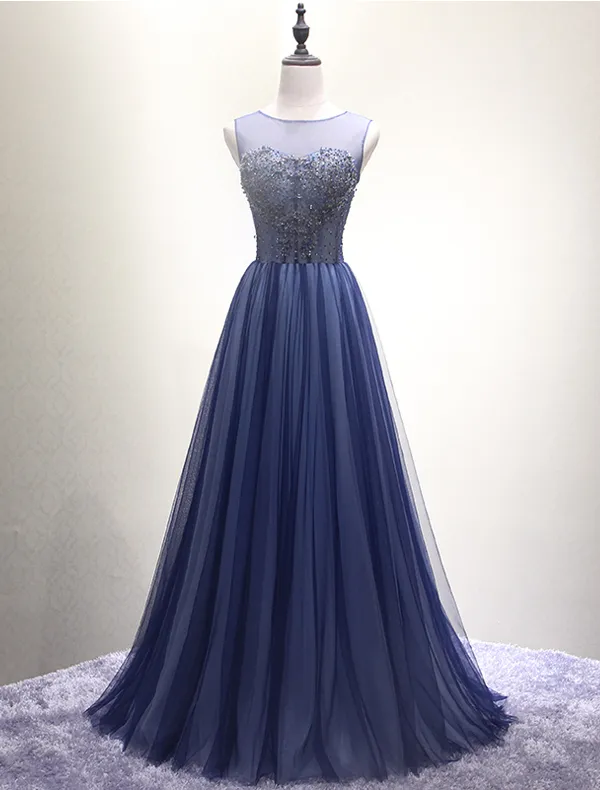 Sparkly Prom Dresses 2016 Corset Design Beading Sequins Navy Blue Long Dress