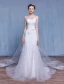Glamorous Mermaid Wedding Dresses 2017 Square Neckline Applique Lace Beading Rhinestones Bridal Gowns With 100 Cm Train