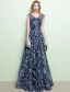 Robe De Soirée Brillantes 2017 V-cou Brodé Brodé Bleu Marine Robe Bleue