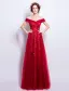 Belle Robe De Soirée Longue Rouge Tulle Sur La Robe De L'épaule Avec Dentelle