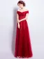Belle Robe De Soirée Longue Rouge Tulle Sur La Robe De L'épaule Avec Dentelle