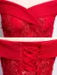 Belle Robe De Soirée Longue Rouge Tulle Sur La Robe De L'épaule Avec Dentelle