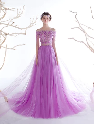Glamorous Evening Dresses 2017 Off The Shoulder Applique Flowers Beading Rhinestones Dress With Long Sleeves Train