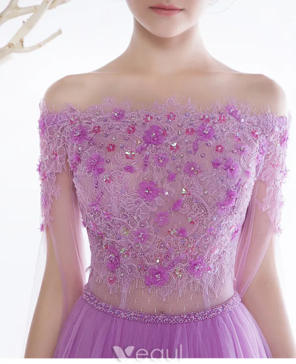 Glamorous Evening Dresses 2017 Off The Shoulder Applique Flowers Beading Rhinestones Dress With Long Sleeves Train