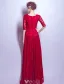Elegant Aftenkjole 2017 Med Halvlange Ermer Burgundy Blonder Lang Kjole Beaded Crystal