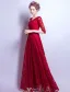 Elegant Aftenkjole 2017 Med Halvlange Ermer Burgundy Blonder Lang Kjole Beaded Crystal