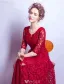 Elegant Aftenkjole 2017 Med Halvlange Ermer Burgundy Blonder Lang Kjole Beaded Crystal